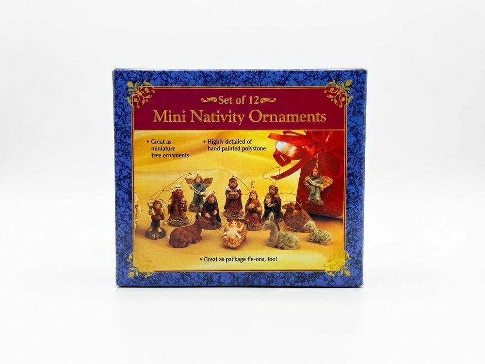 Vintage Mini Nativity Ornaments Set of 12 – Hand Painted Polystone Miniature